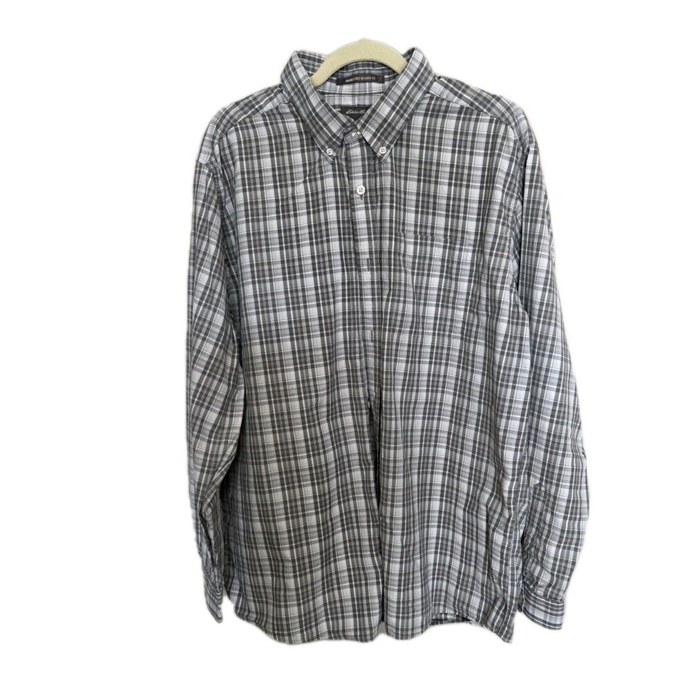Eddie Bauer Men's Button Down Shirt Size XL Gray Relaxed Fit Wrinkle Free